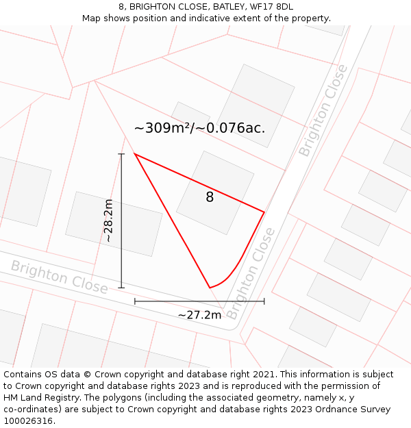 8, BRIGHTON CLOSE, BATLEY, WF17 8DL: Plot and title map