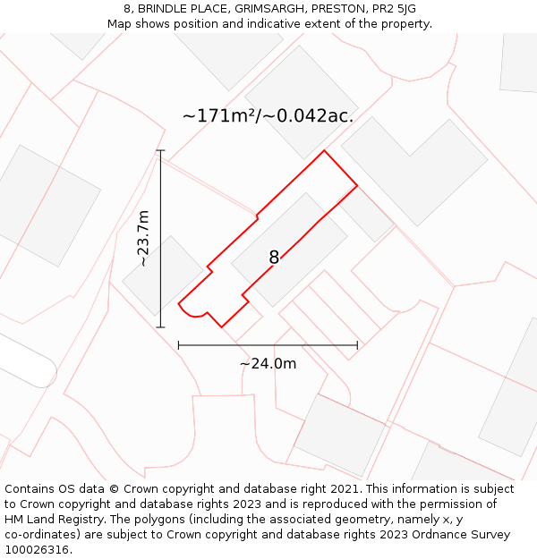 8, BRINDLE PLACE, GRIMSARGH, PRESTON, PR2 5JG: Plot and title map