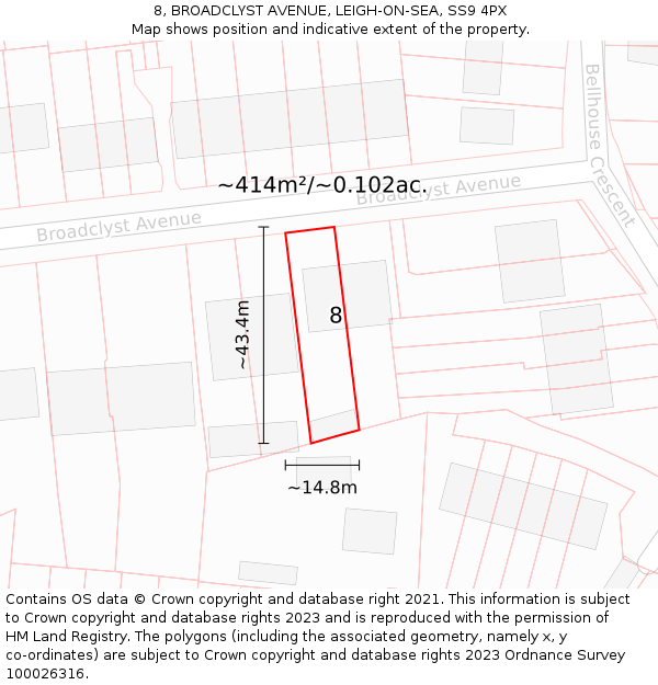 8, BROADCLYST AVENUE, LEIGH-ON-SEA, SS9 4PX: Plot and title map