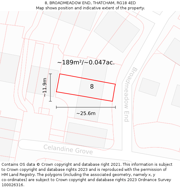 8, BROADMEADOW END, THATCHAM, RG18 4ED: Plot and title map