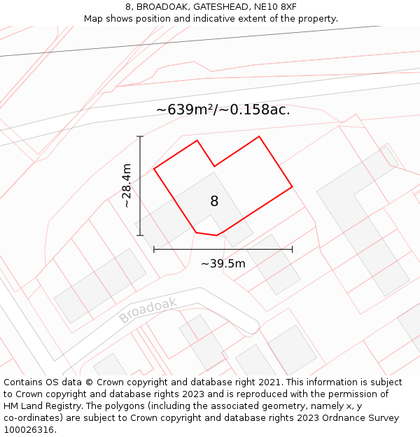 8, BROADOAK, GATESHEAD, NE10 8XF: Plot and title map