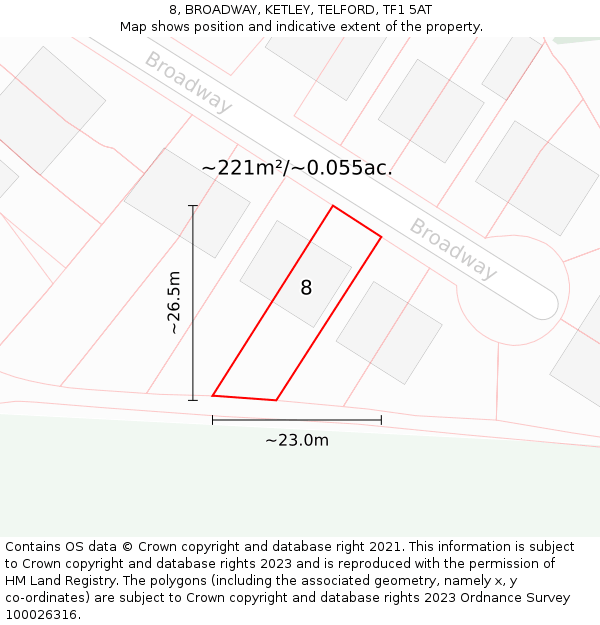 8, BROADWAY, KETLEY, TELFORD, TF1 5AT: Plot and title map