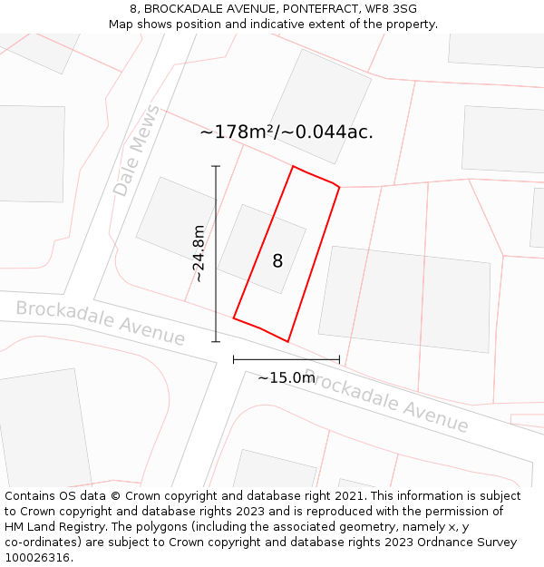 8, BROCKADALE AVENUE, PONTEFRACT, WF8 3SG: Plot and title map