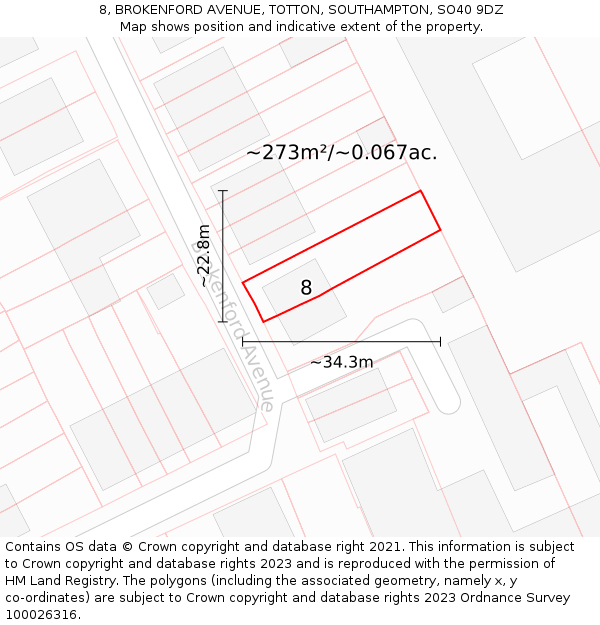 8, BROKENFORD AVENUE, TOTTON, SOUTHAMPTON, SO40 9DZ: Plot and title map