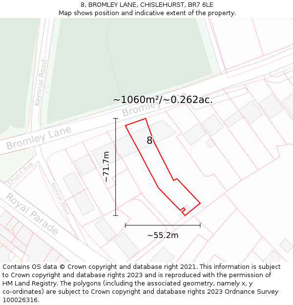 8, BROMLEY LANE, CHISLEHURST, BR7 6LE: Plot and title map