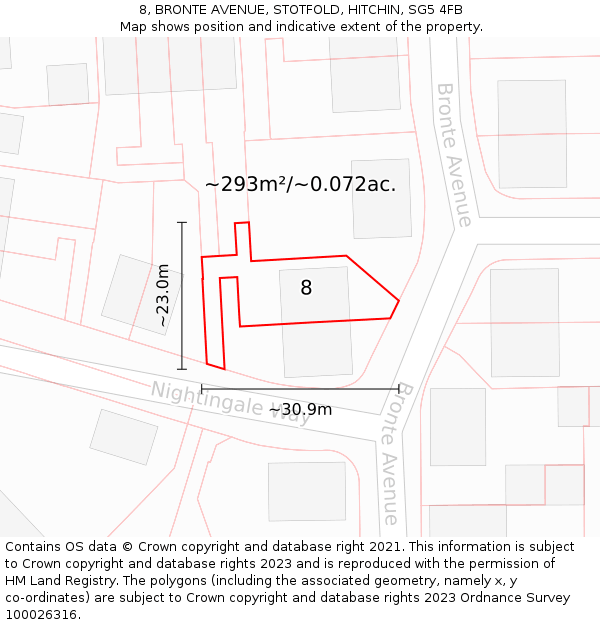 8, BRONTE AVENUE, STOTFOLD, HITCHIN, SG5 4FB: Plot and title map