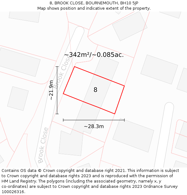 8, BROOK CLOSE, BOURNEMOUTH, BH10 5JP: Plot and title map