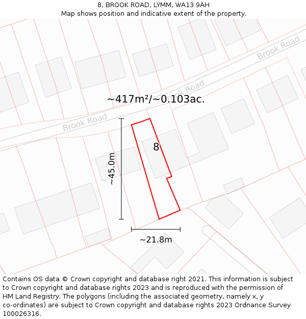 8, BROOK ROAD, LYMM, WA13 9AH: Plot and title map