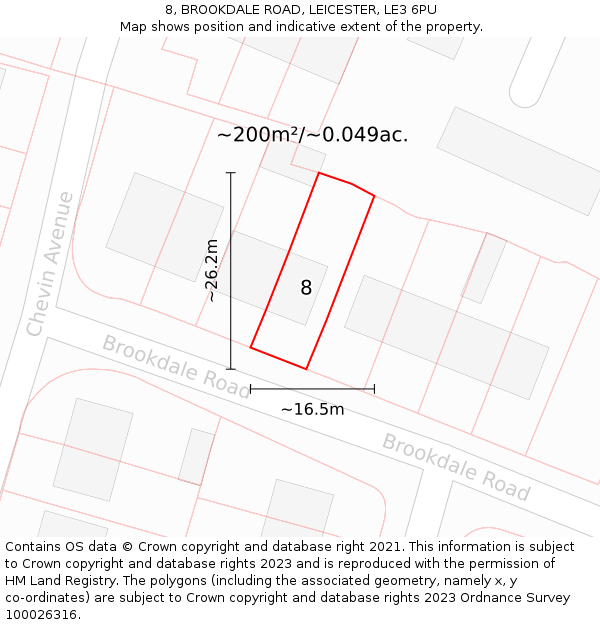 8, BROOKDALE ROAD, LEICESTER, LE3 6PU: Plot and title map