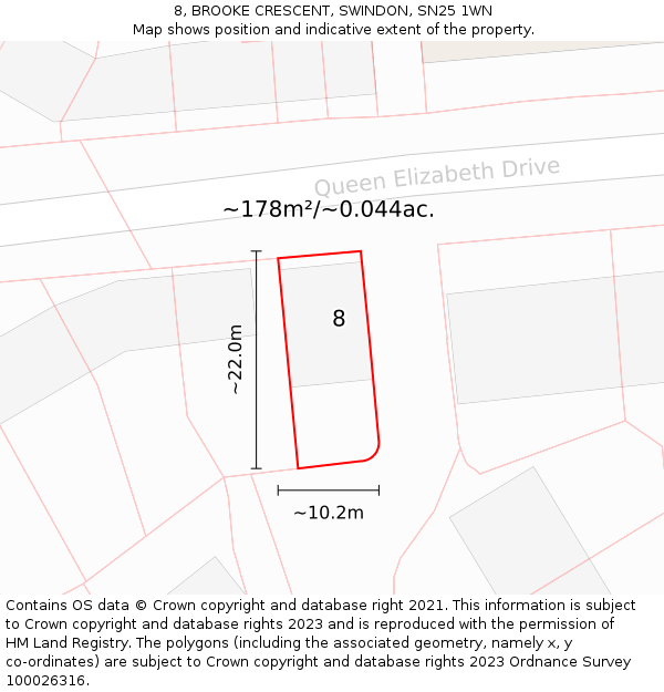 8, BROOKE CRESCENT, SWINDON, SN25 1WN: Plot and title map