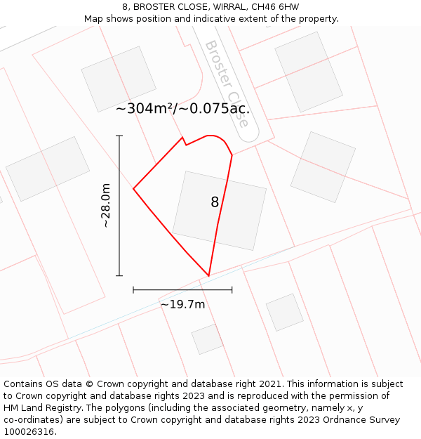 8, BROSTER CLOSE, WIRRAL, CH46 6HW: Plot and title map