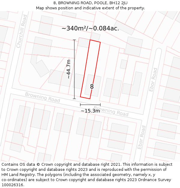 8, BROWNING ROAD, POOLE, BH12 2JU: Plot and title map