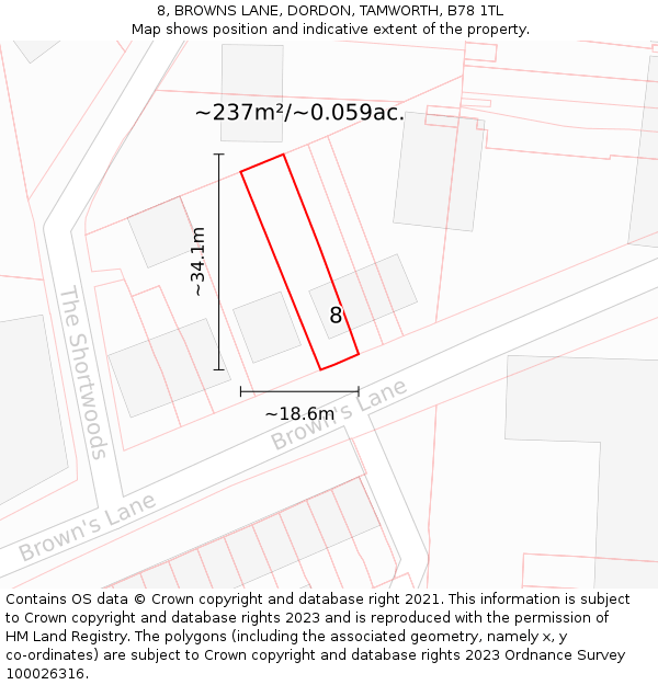 8, BROWNS LANE, DORDON, TAMWORTH, B78 1TL: Plot and title map