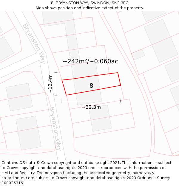 8, BRYANSTON WAY, SWINDON, SN3 3PG: Plot and title map