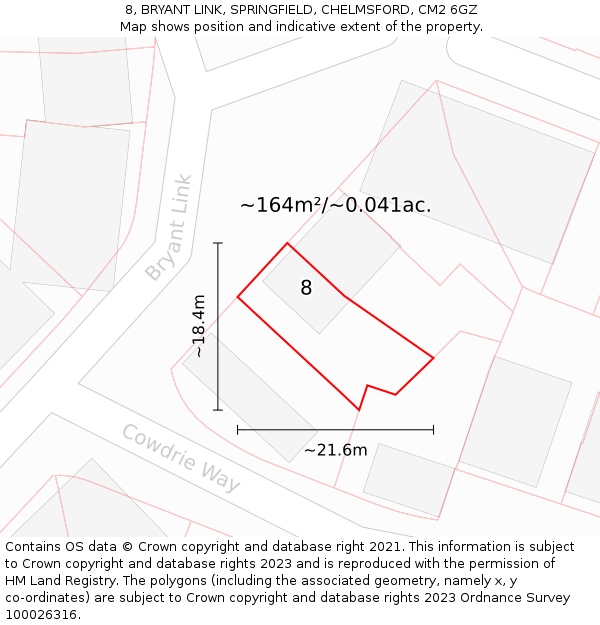 8, BRYANT LINK, SPRINGFIELD, CHELMSFORD, CM2 6GZ: Plot and title map