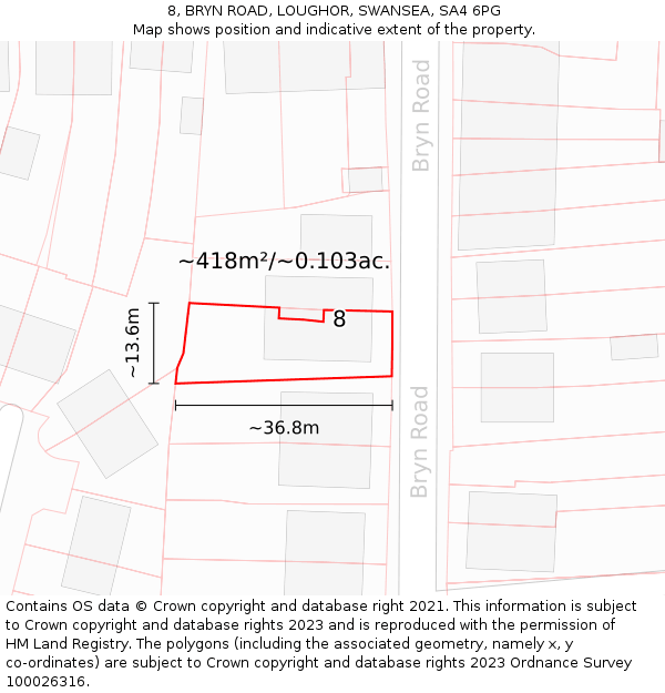 8, BRYN ROAD, LOUGHOR, SWANSEA, SA4 6PG: Plot and title map