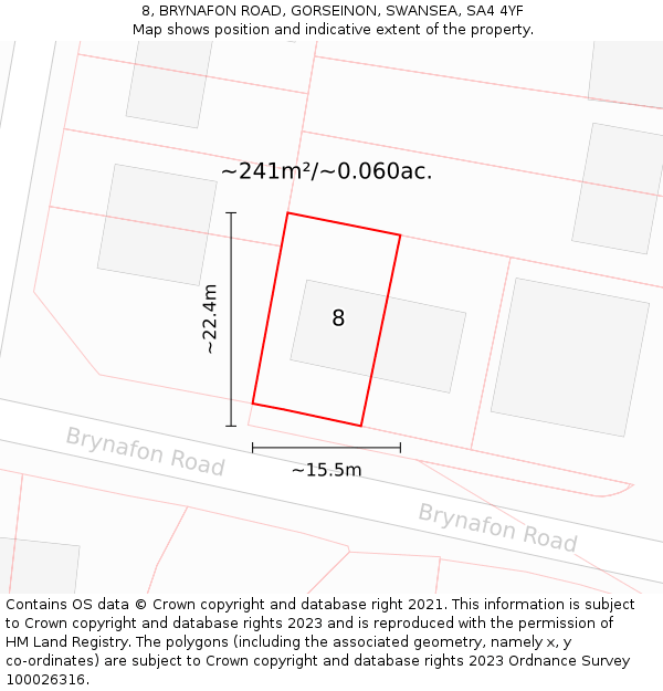 8, BRYNAFON ROAD, GORSEINON, SWANSEA, SA4 4YF: Plot and title map