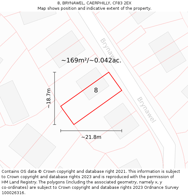 8, BRYNAWEL, CAERPHILLY, CF83 2EX: Plot and title map