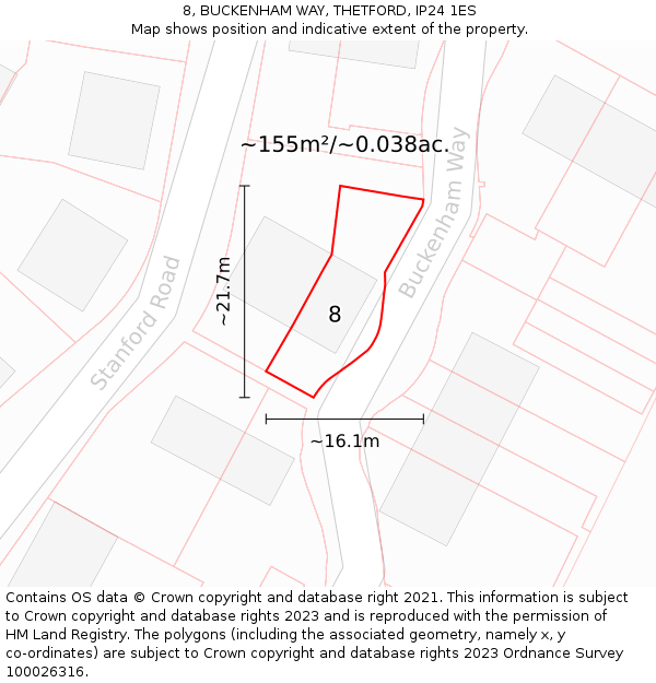 8, BUCKENHAM WAY, THETFORD, IP24 1ES: Plot and title map