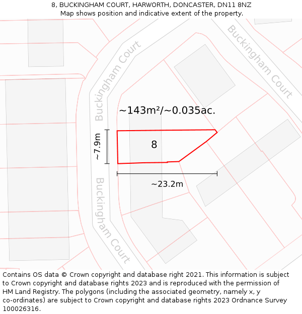 8, BUCKINGHAM COURT, HARWORTH, DONCASTER, DN11 8NZ: Plot and title map