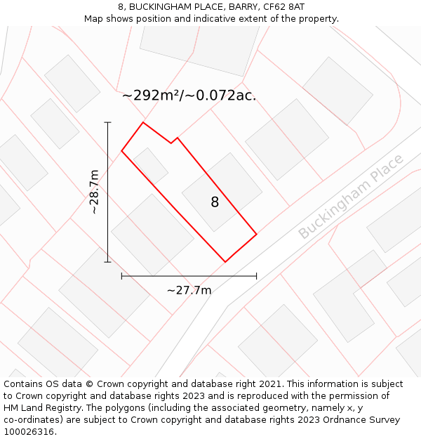 8, BUCKINGHAM PLACE, BARRY, CF62 8AT: Plot and title map