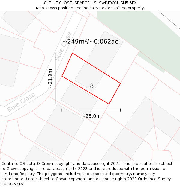 8, BUIE CLOSE, SPARCELLS, SWINDON, SN5 5FX: Plot and title map