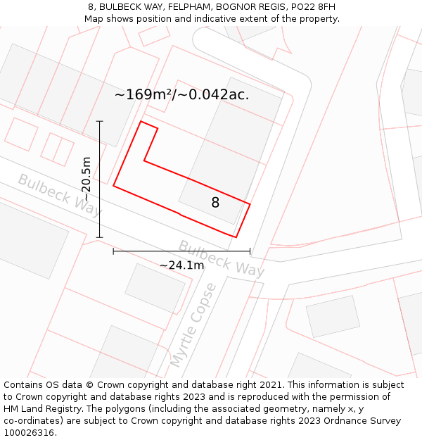 8, BULBECK WAY, FELPHAM, BOGNOR REGIS, PO22 8FH: Plot and title map