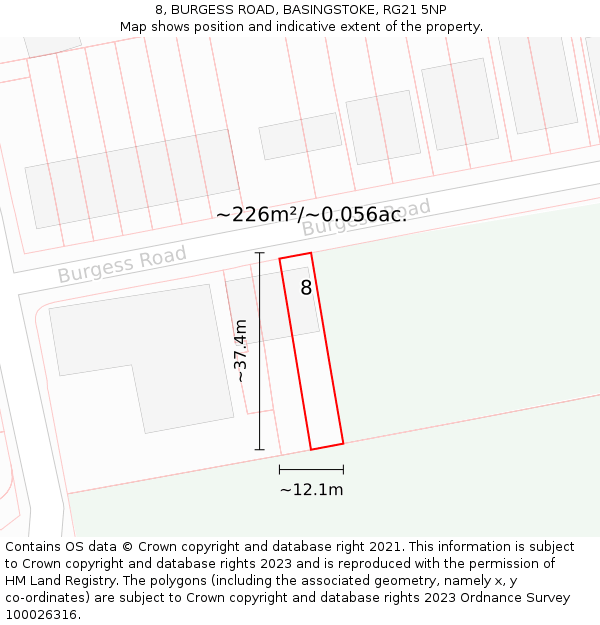 8, BURGESS ROAD, BASINGSTOKE, RG21 5NP: Plot and title map