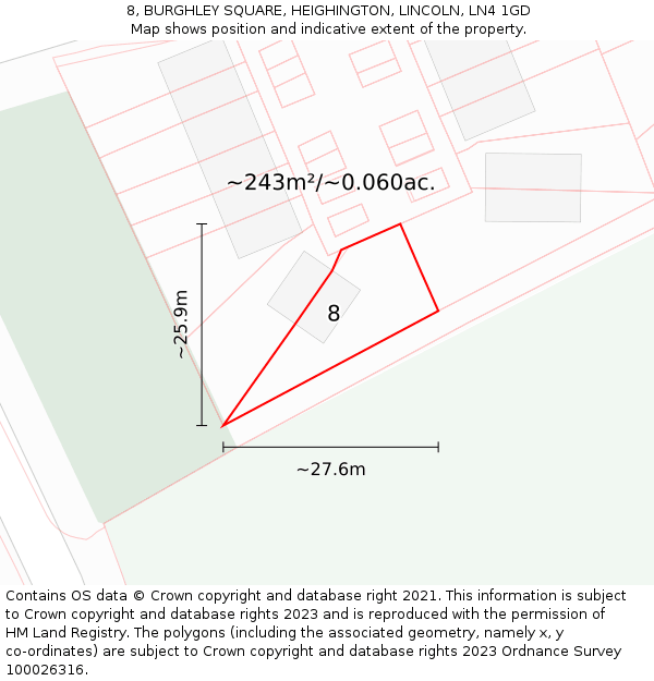 8, BURGHLEY SQUARE, HEIGHINGTON, LINCOLN, LN4 1GD: Plot and title map