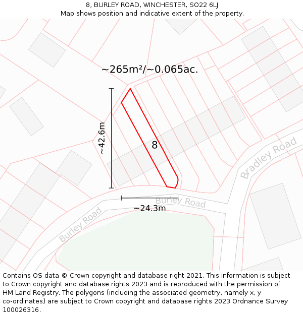 8, BURLEY ROAD, WINCHESTER, SO22 6LJ: Plot and title map