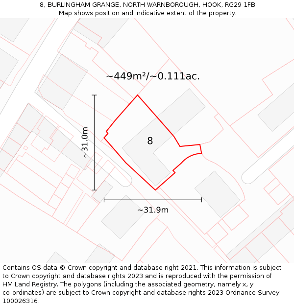 8, BURLINGHAM GRANGE, NORTH WARNBOROUGH, HOOK, RG29 1FB: Plot and title map