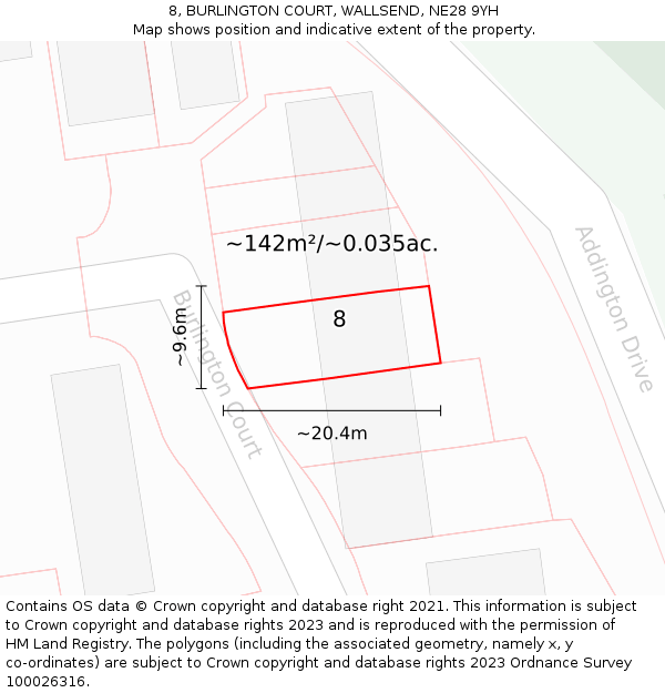 8, BURLINGTON COURT, WALLSEND, NE28 9YH: Plot and title map