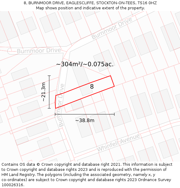 8, BURNMOOR DRIVE, EAGLESCLIFFE, STOCKTON-ON-TEES, TS16 0HZ: Plot and title map