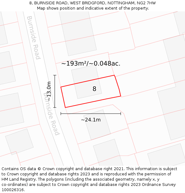 8, BURNSIDE ROAD, WEST BRIDGFORD, NOTTINGHAM, NG2 7HW: Plot and title map