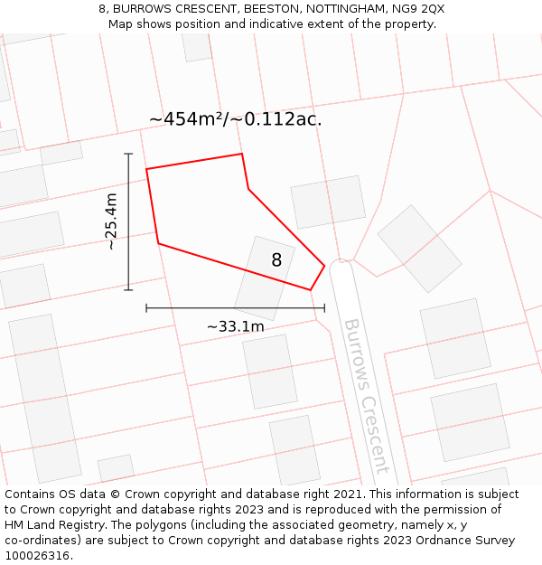 8, BURROWS CRESCENT, BEESTON, NOTTINGHAM, NG9 2QX: Plot and title map