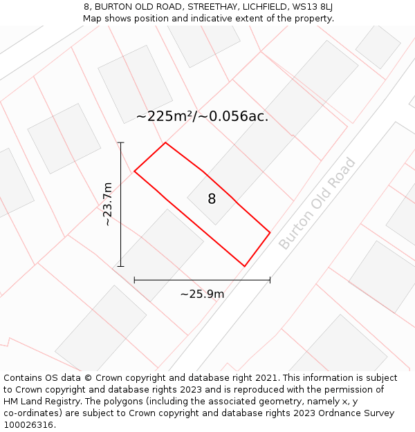 8, BURTON OLD ROAD, STREETHAY, LICHFIELD, WS13 8LJ: Plot and title map