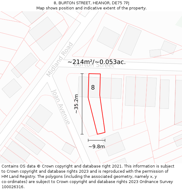 8, BURTON STREET, HEANOR, DE75 7PJ: Plot and title map
