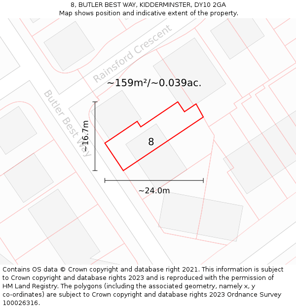 8, BUTLER BEST WAY, KIDDERMINSTER, DY10 2GA: Plot and title map