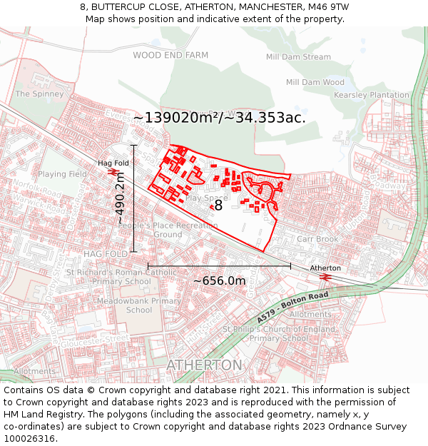 8, BUTTERCUP CLOSE, ATHERTON, MANCHESTER, M46 9TW: Plot and title map