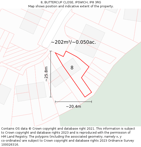 8, BUTTERCUP CLOSE, IPSWICH, IP8 3RG: Plot and title map