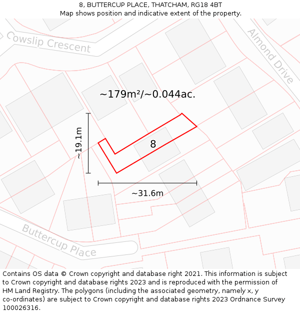 8, BUTTERCUP PLACE, THATCHAM, RG18 4BT: Plot and title map