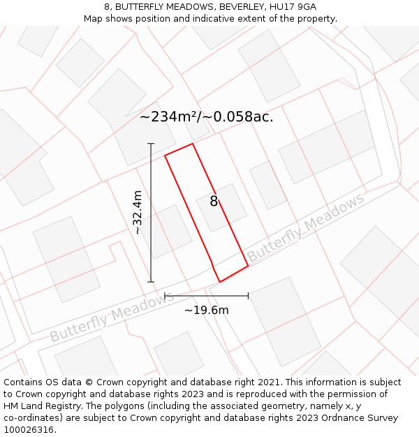 8, BUTTERFLY MEADOWS, BEVERLEY, HU17 9GA: Plot and title map