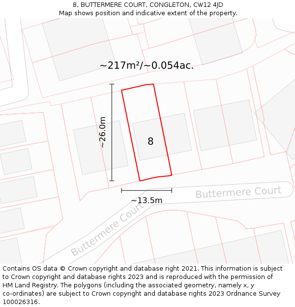 8, BUTTERMERE COURT, CONGLETON, CW12 4JD: Plot and title map