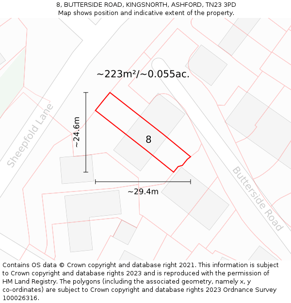 8, BUTTERSIDE ROAD, KINGSNORTH, ASHFORD, TN23 3PD: Plot and title map