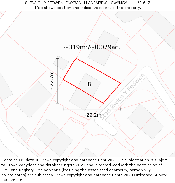 8, BWLCH Y FEDWEN, DWYRAN, LLANFAIRPWLLGWYNGYLL, LL61 6LZ: Plot and title map