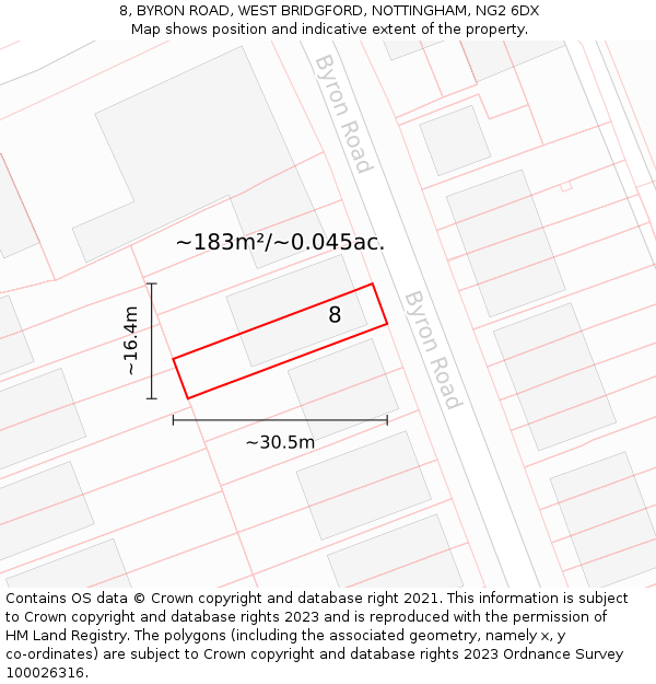 8, BYRON ROAD, WEST BRIDGFORD, NOTTINGHAM, NG2 6DX: Plot and title map