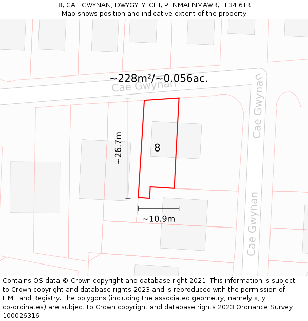 8, CAE GWYNAN, DWYGYFYLCHI, PENMAENMAWR, LL34 6TR: Plot and title map