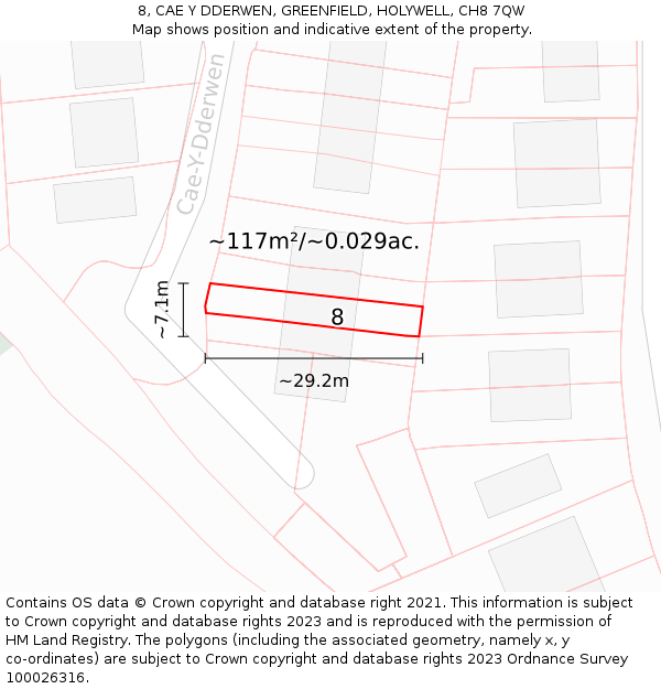 8, CAE Y DDERWEN, GREENFIELD, HOLYWELL, CH8 7QW: Plot and title map