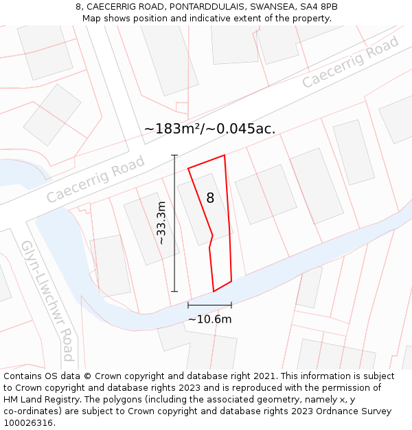 8, CAECERRIG ROAD, PONTARDDULAIS, SWANSEA, SA4 8PB: Plot and title map