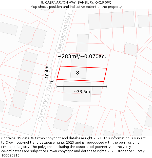 8, CAERNARVON WAY, BANBURY, OX16 0PQ: Plot and title map